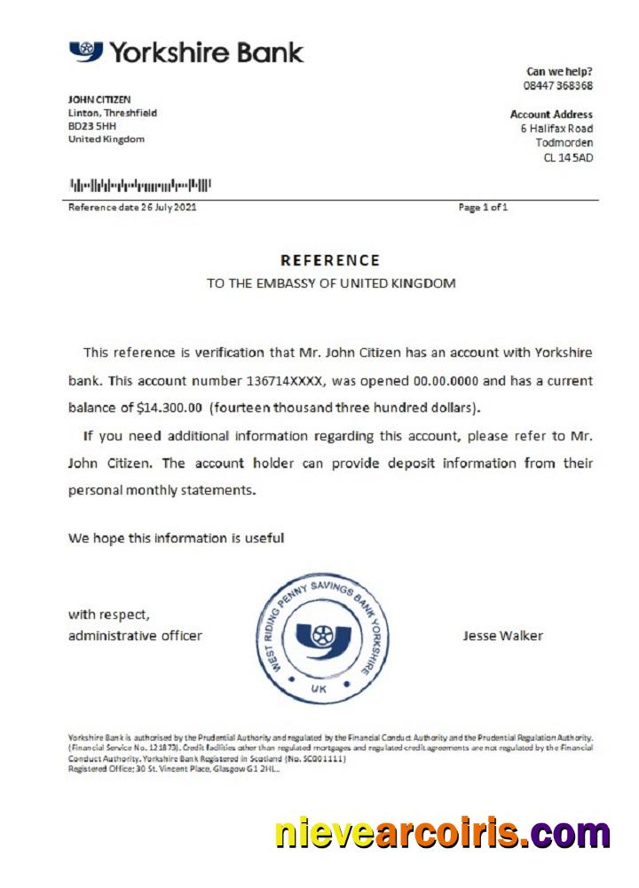 United Kingdom Yorkshire bank reference